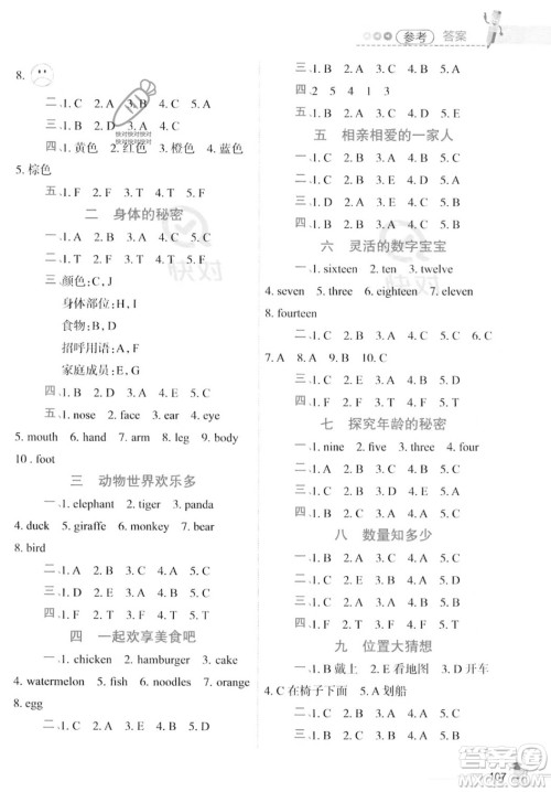 江西科学技术出版社2023培优趣味暑假三年级合订本通用版参考答案