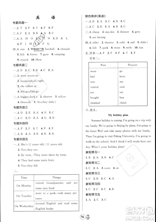 江西科学技术出版社2023趣味暑假六年级合订本通用版参考答案