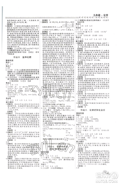 云南大学出版社2023假期冲冠九年级化学人教版参考答案