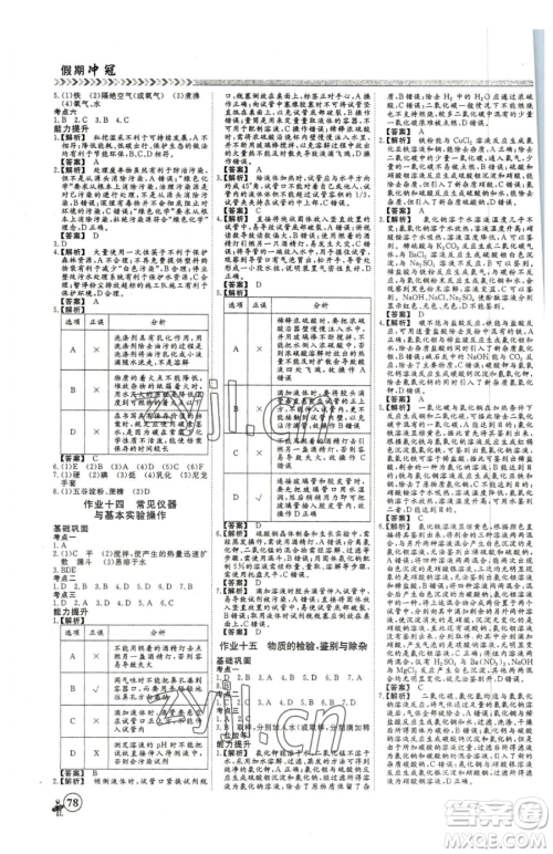 云南大学出版社2023假期冲冠九年级化学人教版参考答案