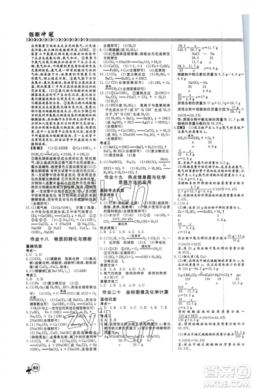 云南大学出版社2023假期冲冠九年级化学人教版参考答案