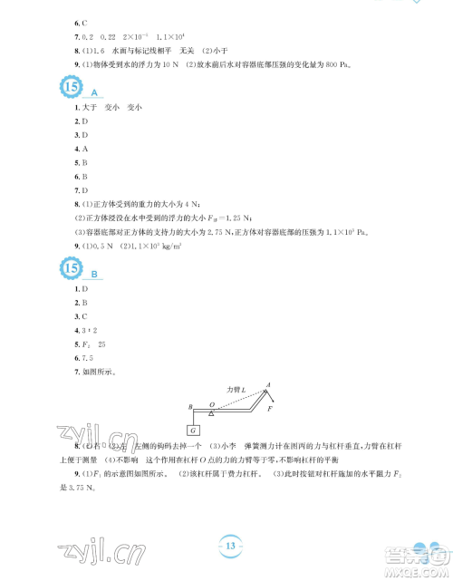 安徽教育出版社2023暑假作业八年级物理通用版S参考答案