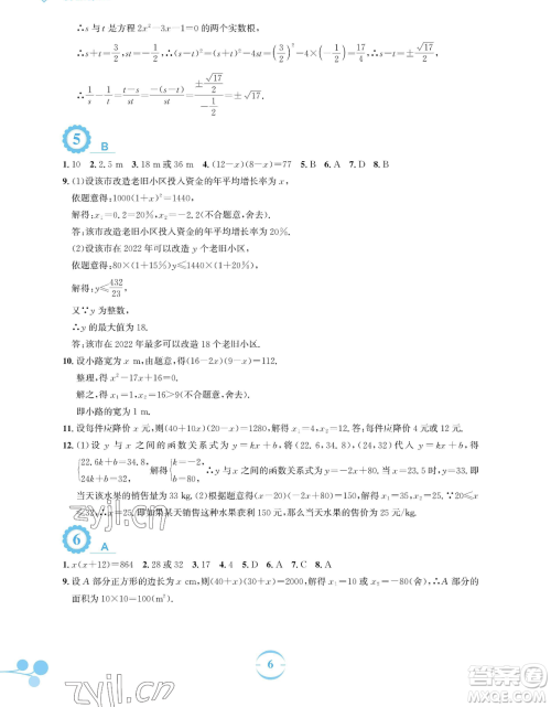 安徽教育出版社2023暑假作业八年级数学通用版S参考答案