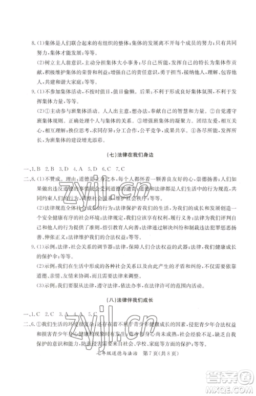 延边教育出版社2023暑假作业七年级合订本A版河南专版参考答案