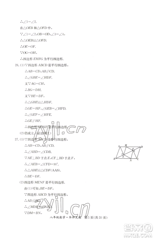 延边教育出版社2023暑假作业八年级合订本华师大版河南专版参考答案