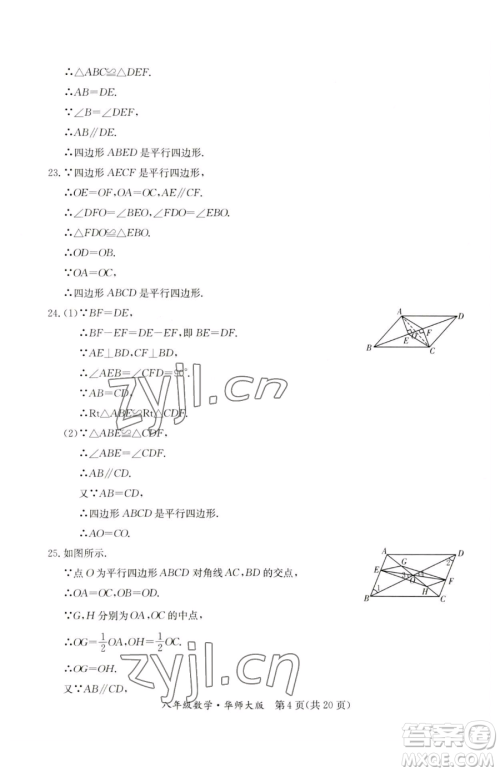 延边教育出版社2023暑假作业八年级合订本华师大版河南专版参考答案