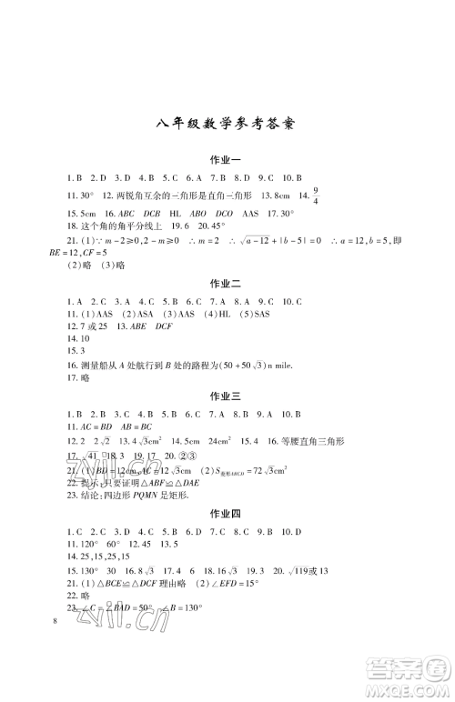 湖南少年儿童出版社2023暑假生活八年级合订本通用版参考答案