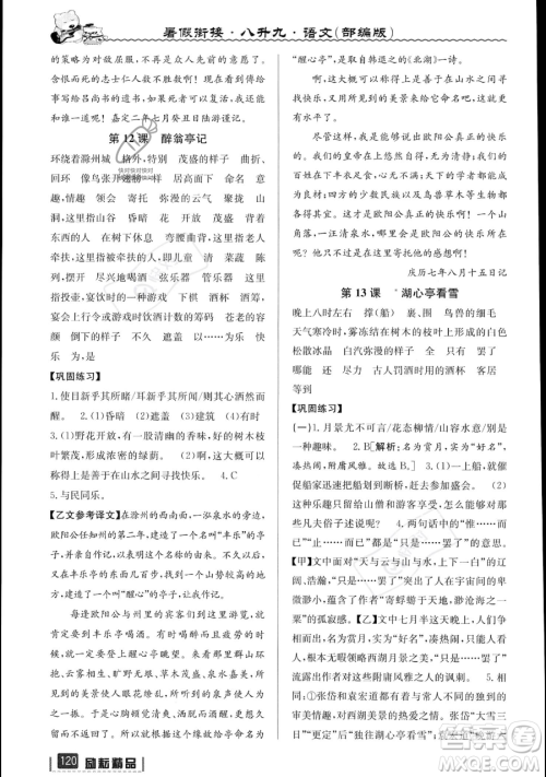 延边人民出版社2023励耘精品暑假衔接八升九语文部编版参考答案