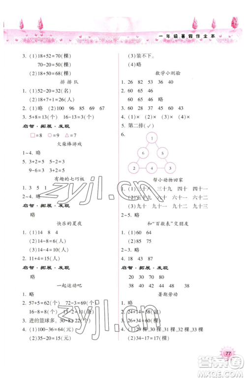 希望出版社2023暑假作业本天天练小学一年级合订本B版晋城专版参考答案