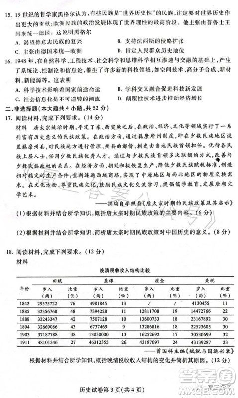 哈尔滨市2021级高二下学期学业质量检测历史试卷答案