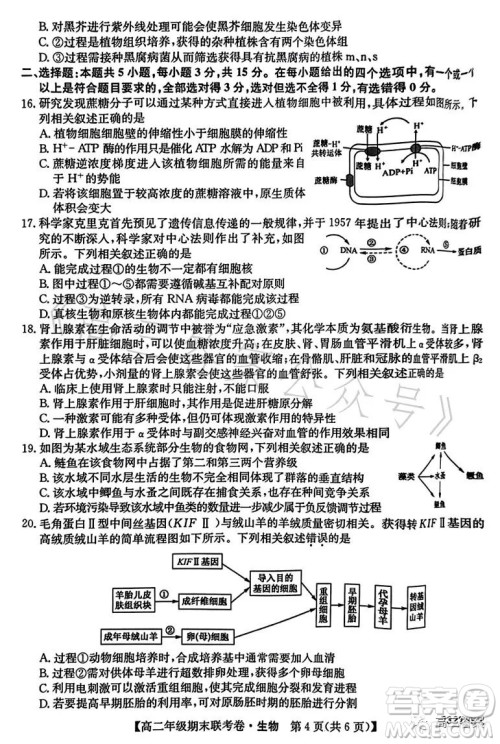 辽宁2023高二下学期期末联考卷232755Z生物学试卷答案