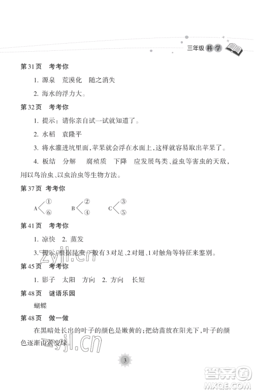 海南出版社2023暑假乐园三年级科学教科版参考答案