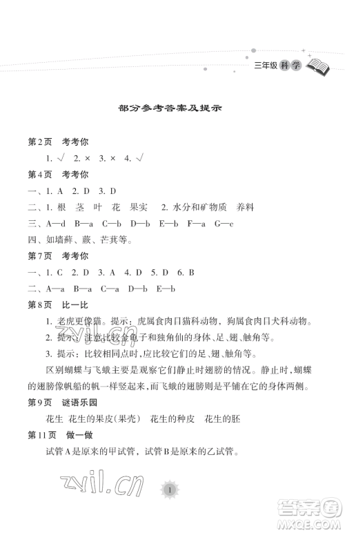 海南出版社2023暑假乐园三年级科学教科版参考答案
