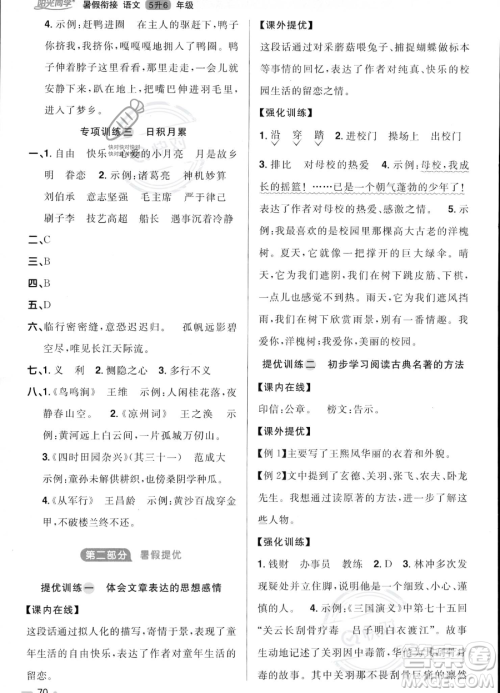 江西教育出版社2023阳光同学暑假衔接5升6语文通用版答案 江西教育出版社2023阳光同学暑假衔接5升6语文通用版答案
