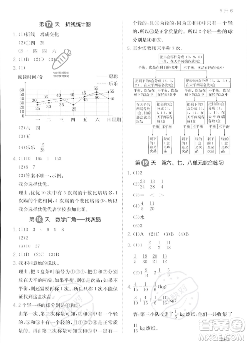 湖南教育出版社2023一本暑假衔接5升6数学人教版答案