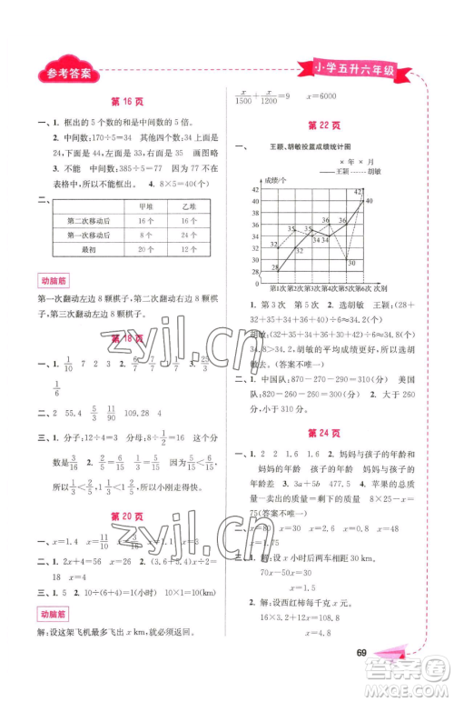 南京大学出版社2023年暑假接力棒五升六合订本通用版答案