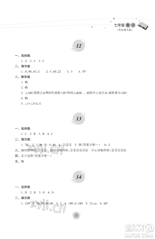 海南出版社2023年暑假乐园七年级数学华师大版答案
