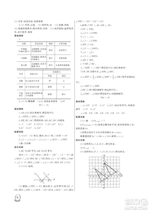 大连理工大学出版社2023年假期伙伴暑假作业七年级理综答案