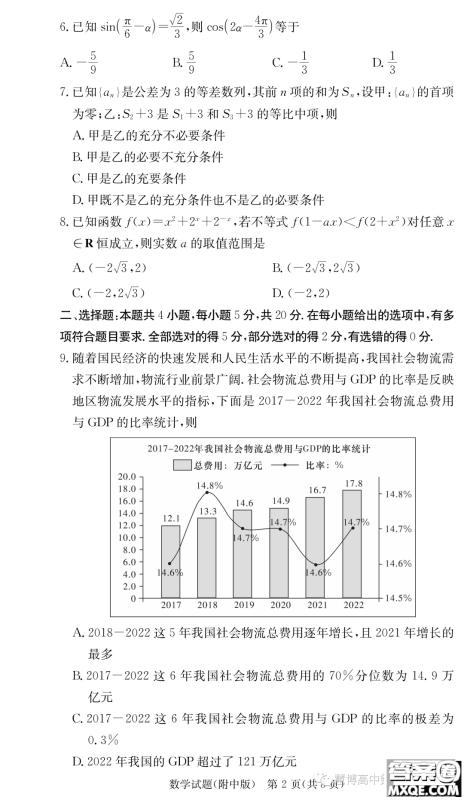 湖南师大附中2021级高三摸底考试数学试卷答案