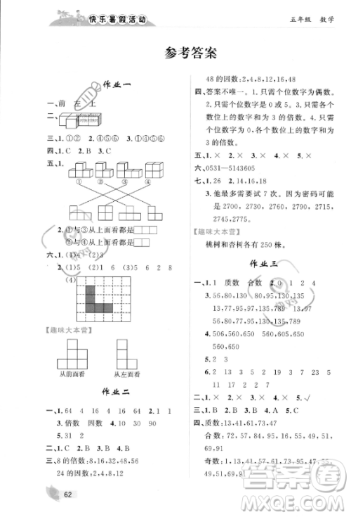 内蒙古人民出版社2023年快乐暑假活动五年级数学通用版答案 内蒙古人民出版社2023年快乐暑假活动五年级数学通用版答案