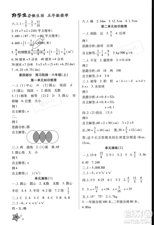 河北美术出版社2023年好学生暑假生活五年级数学冀教版答案