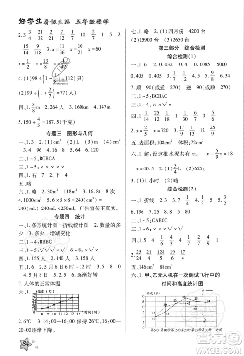 河北美术出版社2023年好学生暑假生活五年级数学冀教版答案