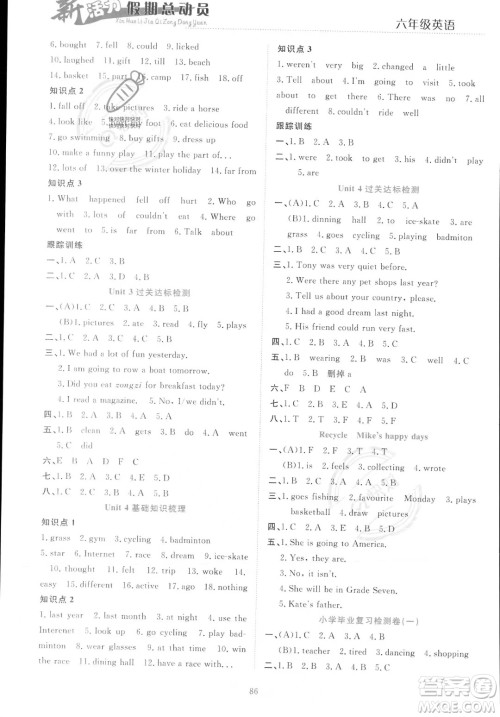 甘肃文化出版社2023年新活力暑假总动员小升初衔接版六年级英语通用版答案 甘肃文化出版社2023年新活力暑假总动员小升初衔接版六年级英语通用版答案