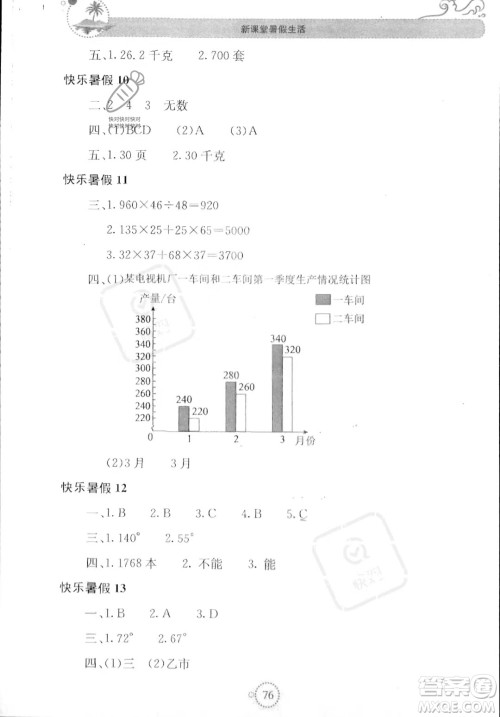 北京教育出版社2023年新课堂暑假生活四年级数学人教版答案