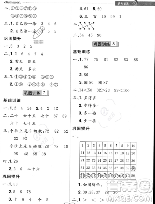 江西美术出版社2023年给力暑假一年级数学人教版答案