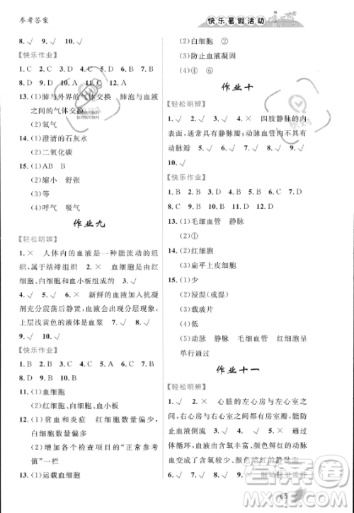 内蒙古人民出版社2023年快乐暑假活动七年级生物通用版答案