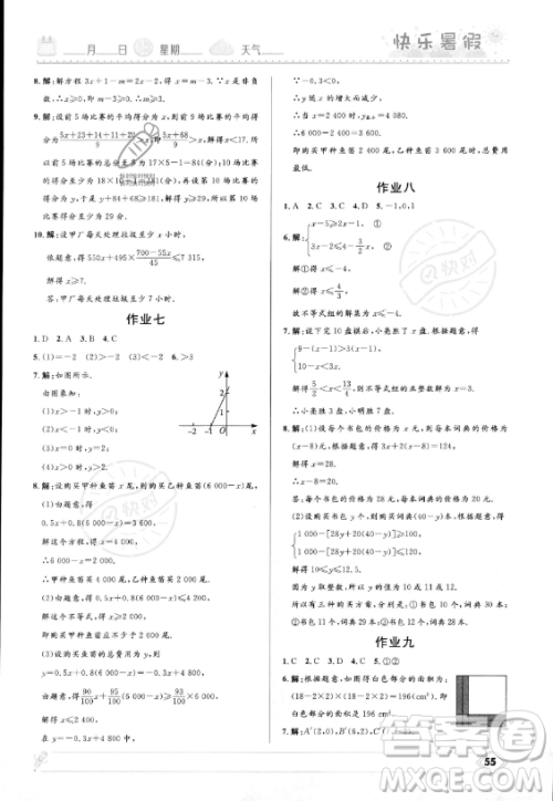 河北少年儿童出版社2023年中学生快乐暑假八年级数学北师大版答案