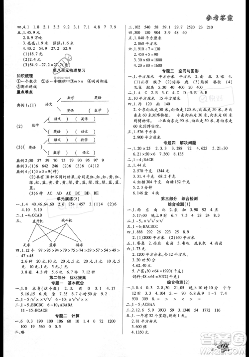 河北科学技术出版社2023年轻松总复习暑假作业三年级数学人教版答案