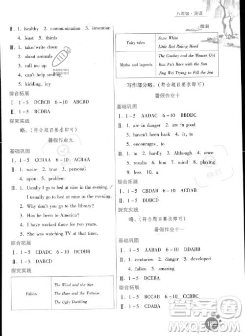 河北人民出版社2023年暑假作业八年级英语通用版答案