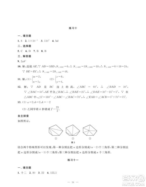 南京大学出版社2023暑假学习与应用七年级数学答案