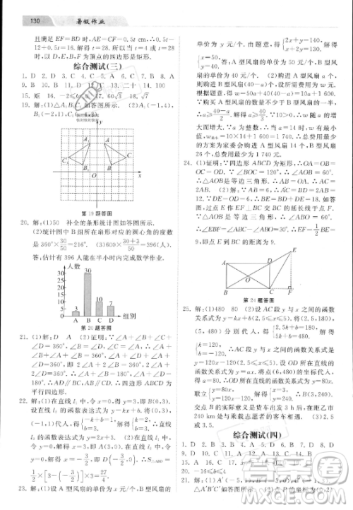 河北美术出版社2023年暑假作业八年级数学冀教版答案