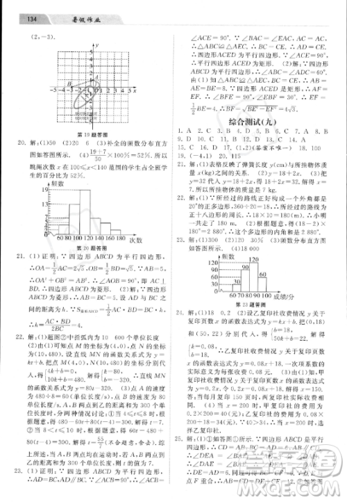 河北美术出版社2023年暑假作业八年级数学冀教版答案