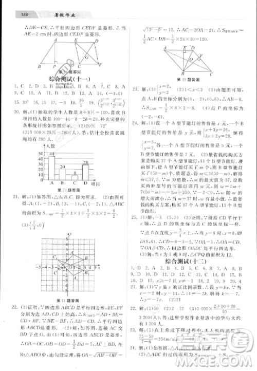河北美术出版社2023年暑假作业八年级数学冀教版答案