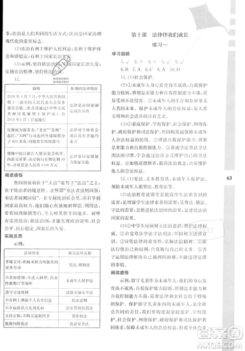 陕西人民教育出版社2023年暑假作业与生活七年级道德与法治通用版答案 陕西人民教育出版社2023年暑假作业与生活七年级道德与法治通用版答案