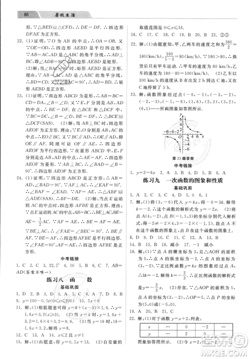 河北美术出版社2023年暑假生活八年级数学通用版答案