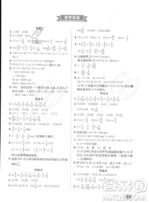 崇文书局2023年七彩假日快乐假期暑假作业五年级数学通用版答案