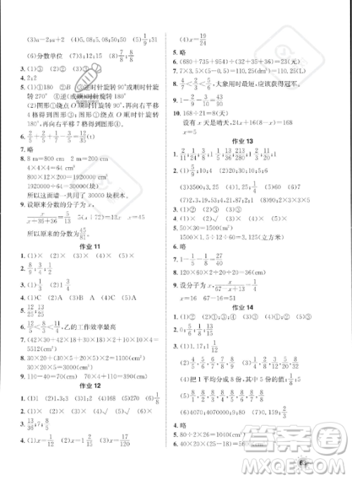 崇文书局2023年七彩假日快乐假期暑假作业五年级数学通用版答案