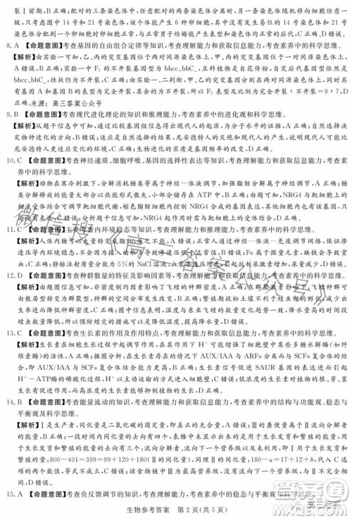 湘豫名校联考2023年8月高三秋季入学摸底考试化学试卷答案