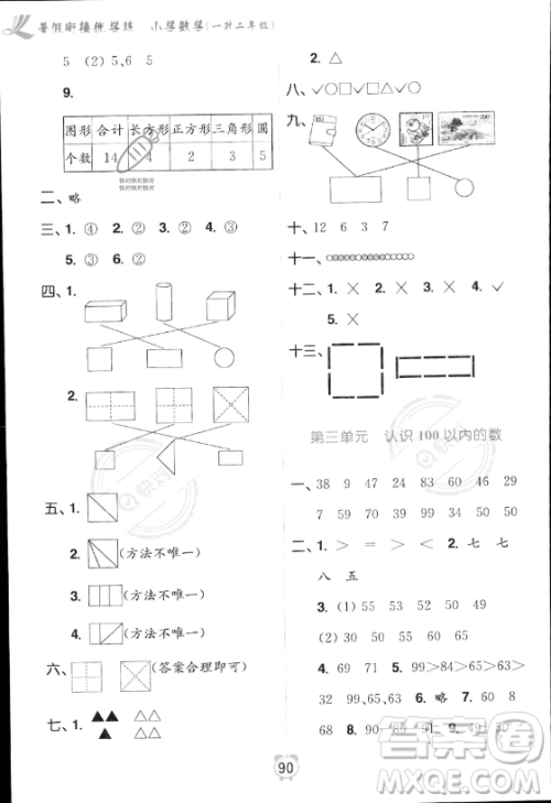 江苏凤凰美术出版社2023年超能学典暑假衔接优学练一升二年级数学江苏版答案