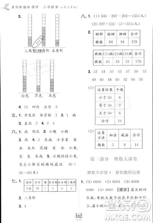 江苏凤凰美术出版社2023年超能学典暑假衔接优学练二升三年级数学江苏版答案