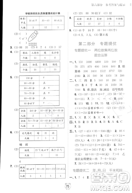 江苏凤凰美术出版社2023年超能学典暑假衔接优学练三升四年级数学江苏版答案