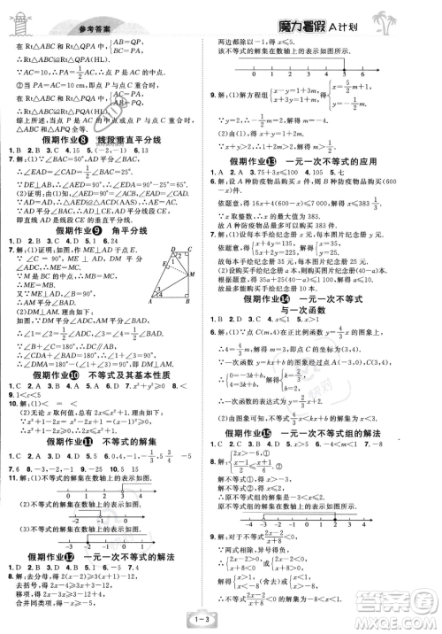 江西美术出版社2023年魔力暑假A计划八年级数学北师大版答案