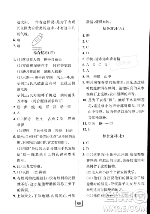 河北少年儿童出版社2023年桂壮红皮书快乐夏季语言文字八年级语文通用版答案