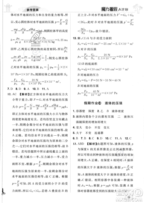江西美术出版社2023年魔力暑假A计划八年级物理沪粤版答案
