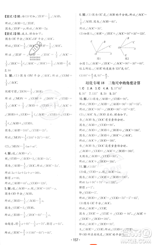 湖南教育出版社2023年一本同步训练七年级上册数学人教版答案