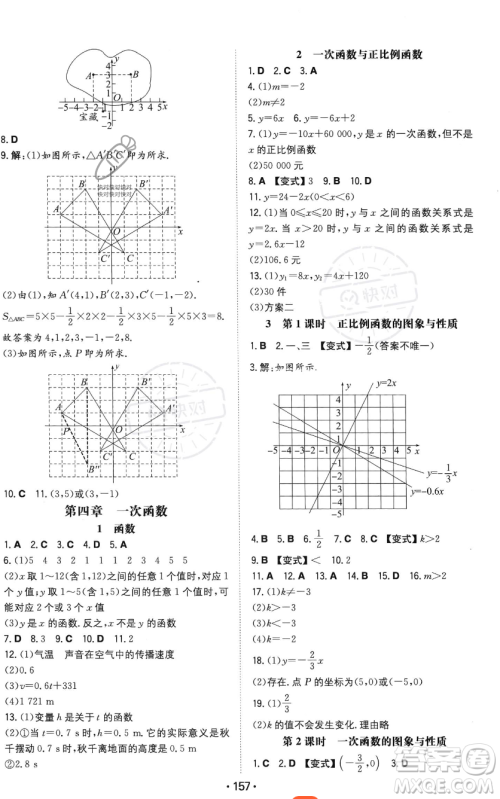 湖南教育出版社2023年一本同步训练八年级上册数学北师大版答案